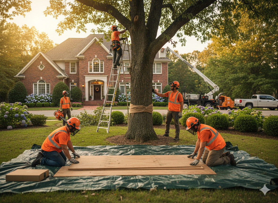 Professional arborist working on tree care